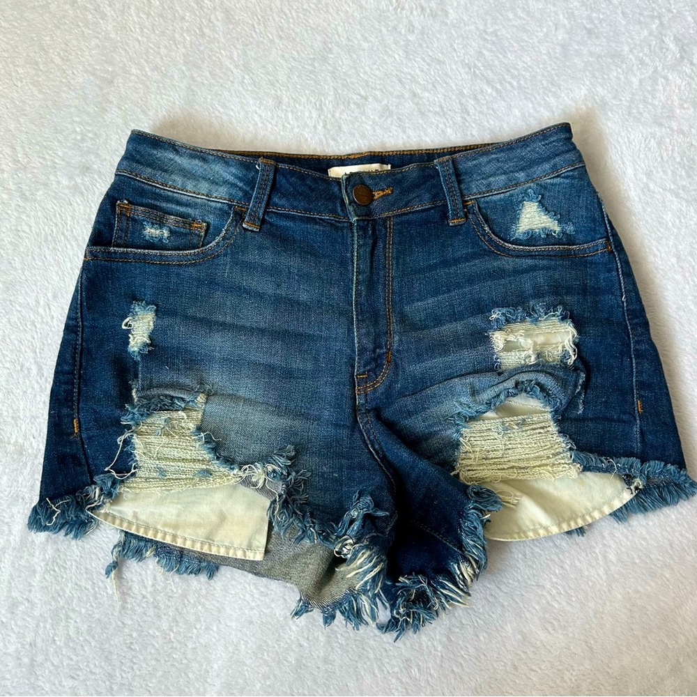 Distressed Stretch Denim Shorts